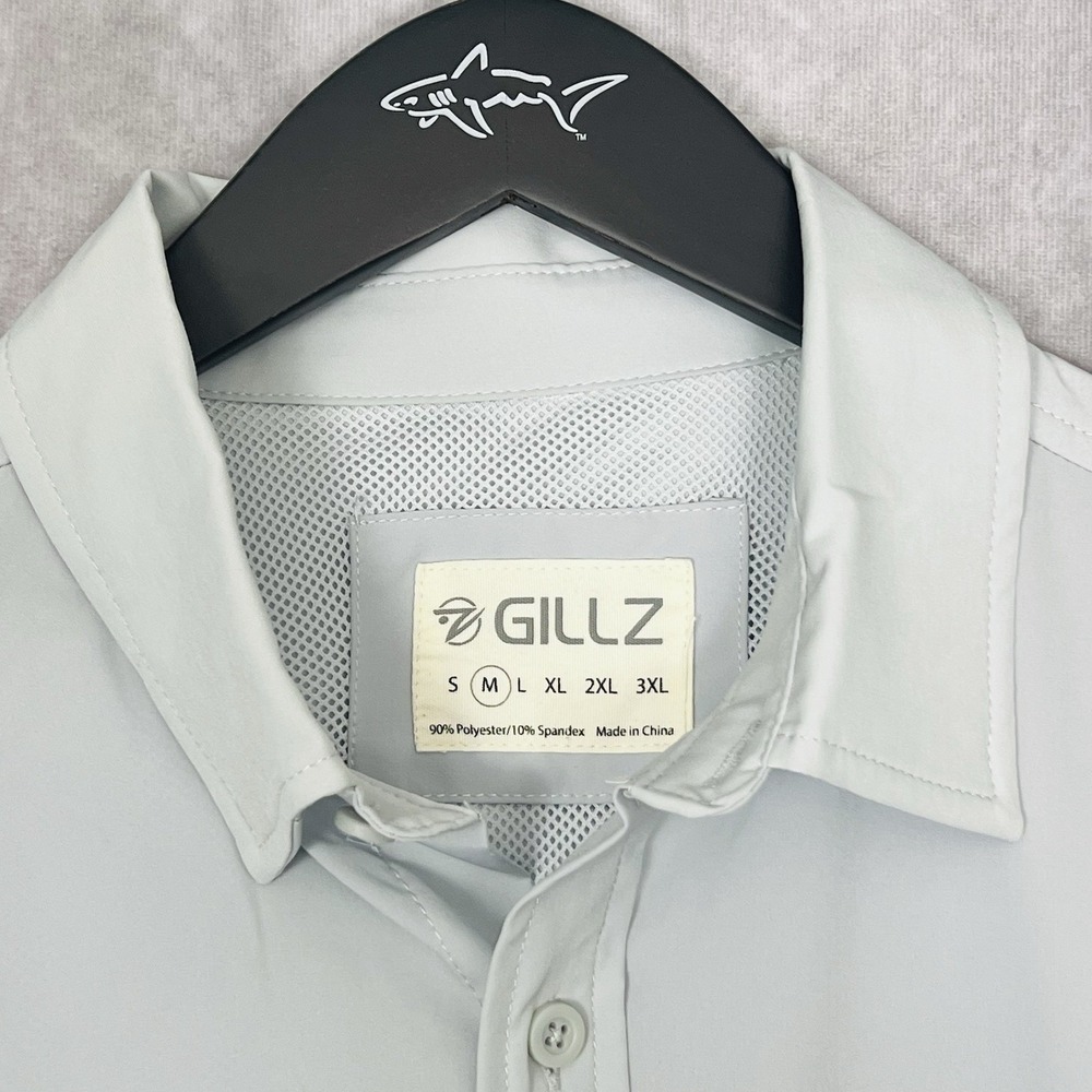 Gillz Fishing Shirt Mens Medium Light Gray Long Sleeve Secure Pocket Vented Logo